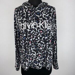 Calvin Klein Womens S Animal Print Graphic Hoodie Long Sleeve Cotton Modal Blend